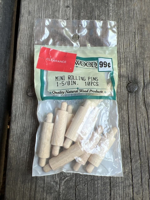 vintage 1 pkg of 6 Mini dollhouse Rolling Pins 1 5/8 inch wood Craftwood Darice