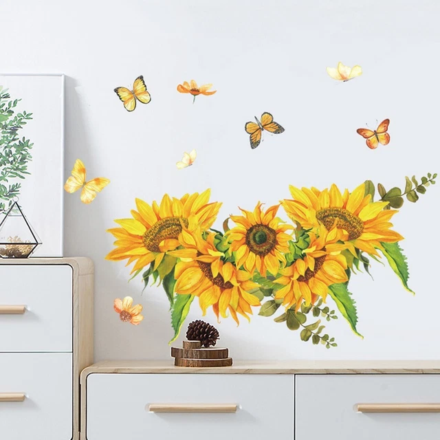 Pegatina de pared duradera girasol salón decoración PVC dormitorio