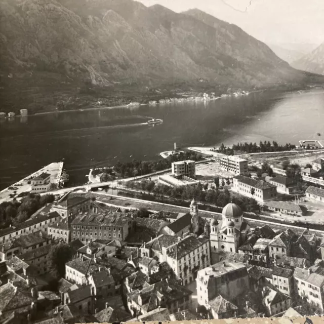 Bay Kotor Montenegro  Black White Aerial View Day Vintage Rppc Postcard