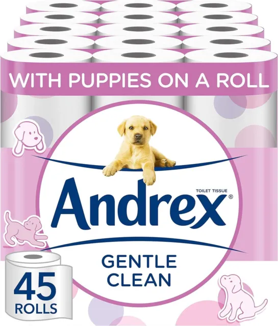 Andrex Gentle Clean Toilet Rolls - 45 Toilet Roll Pack - Bulk Buy Toilet Rolls -