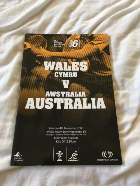 2006 Wales V Australia Wallabies Test International Rugby Union Programme Vgc