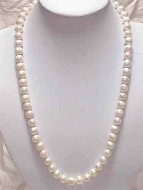 Long 25'' Beautiful 7-8mm White Akoya Cultured Pearl Necklace