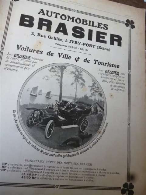 BRASIER automobile + UNIC + GOERZ + BYRRH publicité papier ILLUSTRATION 1908