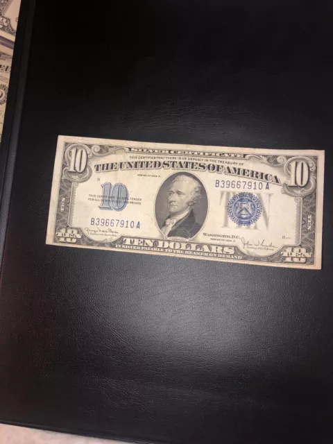 Series of 1934 D $10 United States Silver Certificate Blue Seal Nice !!