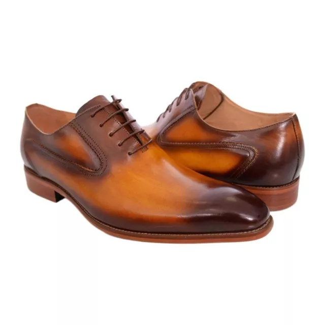 Carrucci Cognac Brown Burnished Toe Lace Up Oxford Leather Dress Shoes