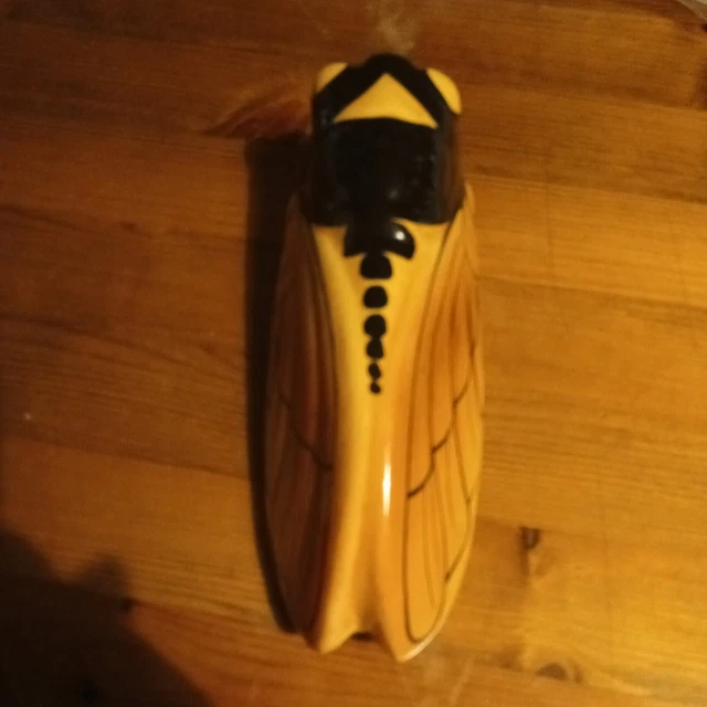 Vintage French Cicada Wall Pocket Vase Ceramic Majolica Hand Painted