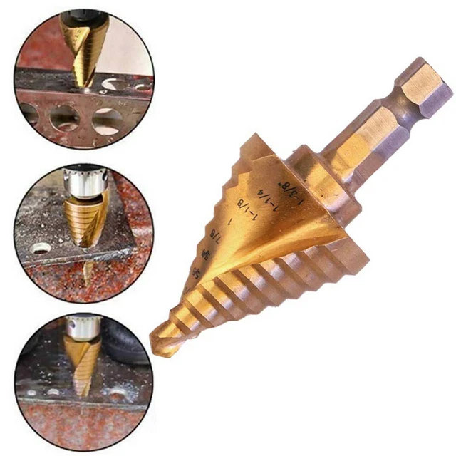 1/2'' Hex Shank 10 Step Drill Bit 1/4''- 1 3/8'' Hss Titanium Nitride Coated