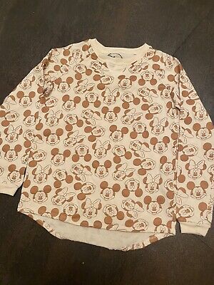 Girls Disney Minnie And Mickey Mouse Cream And Gold Crewneck Sweater Size 7/8
