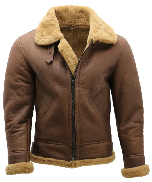 Homme Marron B3 Peau de Mouton Ww 2 Bomber Cuir Volant Aviateur Veste