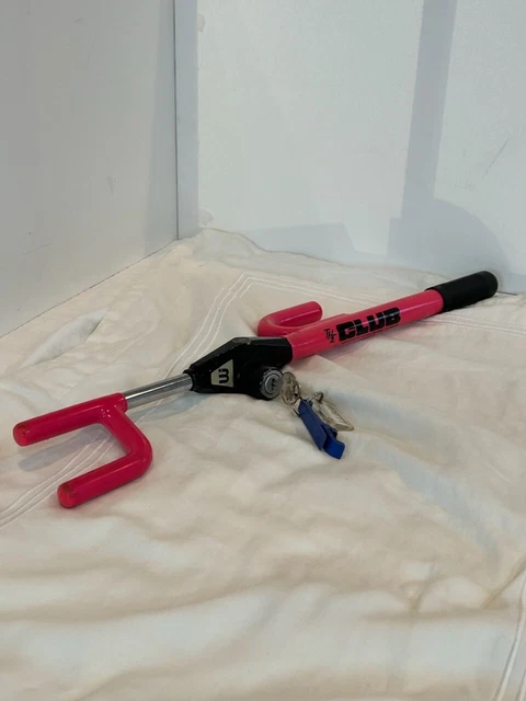 VTG Original 90s THE CLUB Steering Wheel Anti-Theft Security PINK Lock w/Key
