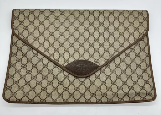 Vintage Gucci Portfolio Document Holder Zipper Clutch Bag Monogram Envelope