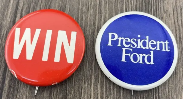Vintage President Ford Blue Pin & Red WIN Pin Button Political Campaign
