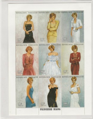 1997 Togo International Collectors Society Princess Diana Stamps - Royal Gowns