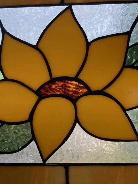 Stained Glass Sunflower Window Panel Handcrafted Usa 2