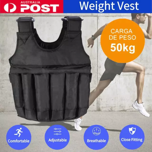 50kg Weighted Vest Adjustable Loading Weight Jacket Exercise Training Fitness