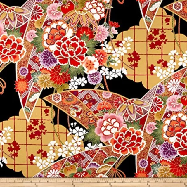 BOLT - 10 Yards Alexander Henry Indochine Japanese Botan Floral Fan Fabric 44"