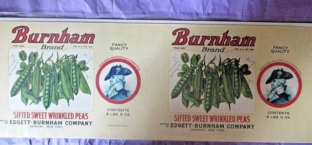 Vintage Unused Vegetable Can Label - Burnham Brand, Sifted Sweet Wrinkled Peas