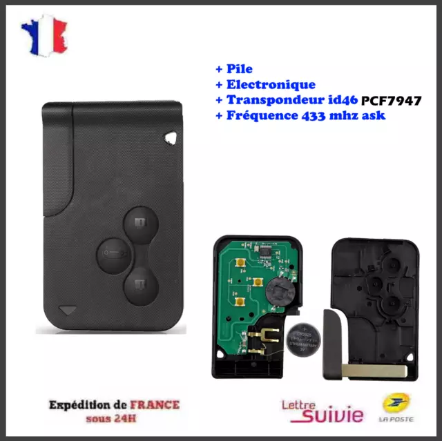 Carte Cle Vierge Compatible Megane 2 Phase 1/2 Scenic 2 Phase 1/2 Clio 3 Pcf7947