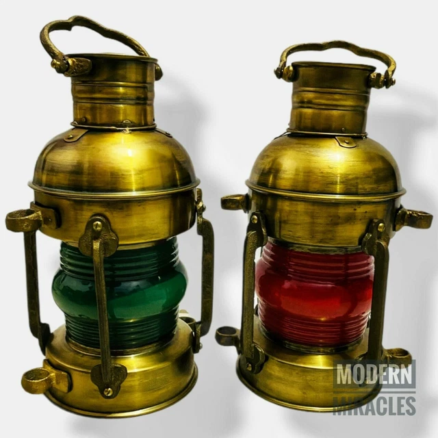 15" Antik Combo Öl Schiffslaterne Nautisch Messing Rot Port Lantern LAMP...