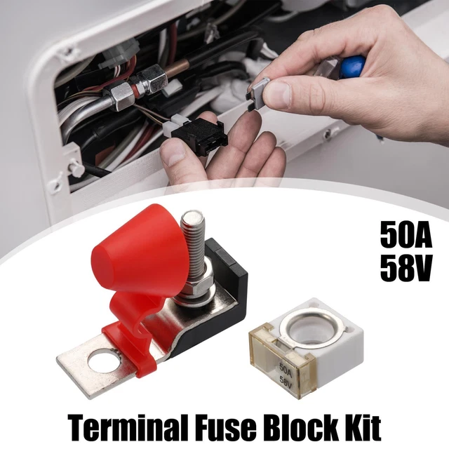 1 Set 50A Terminal Fuse Block Kit Fuse Max Voltage 58V for Car Marine Boat RV