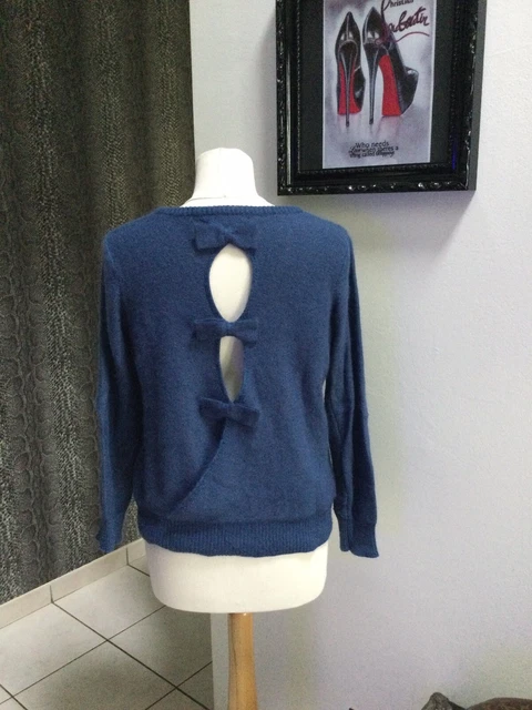 TRÈS BEAU PULL cache-coeur laine et angora bleu NEUF Taille 42/44 marque 123 EUR 30,00 - FR