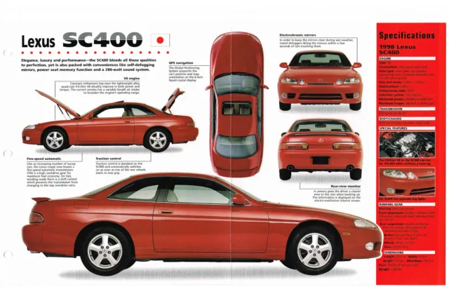 1997 / 1998 LEXUS SC400 SPEC SHEET / Brochure / Pamphlet / Catalag