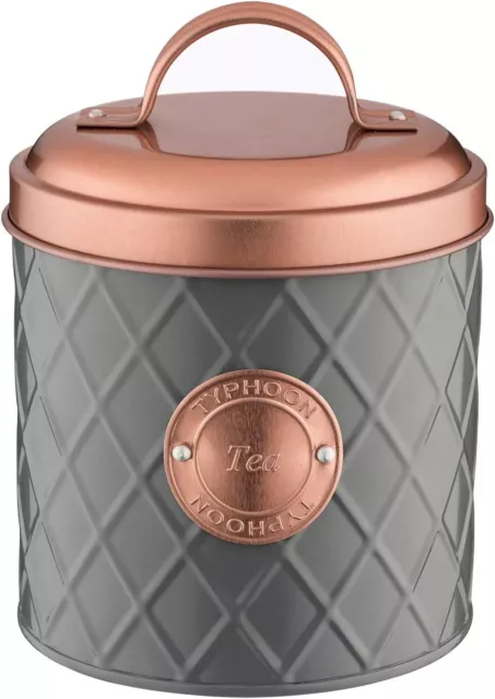 Typhoon Living Lid Tea Storage Tin, Stainless-Steel, Grey/Copper, 10.5 x 10.5 x