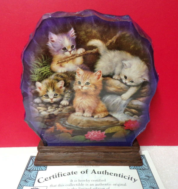 Bradford PURR-FECT REFLECTIONS Jurgen Scholz Crystal Kittens Kitty Cat Plaque