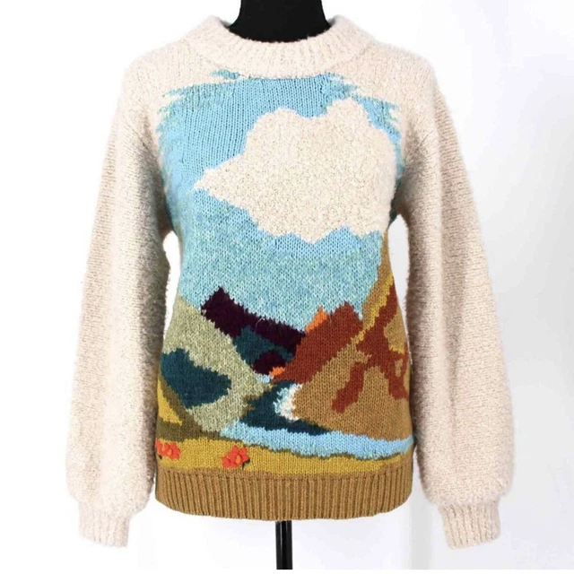 RARE ANTHROPOLOGIE SLEEPING On Snow Wool Sweater Womens Landscape Knit Art Small 79.99 PicClick
