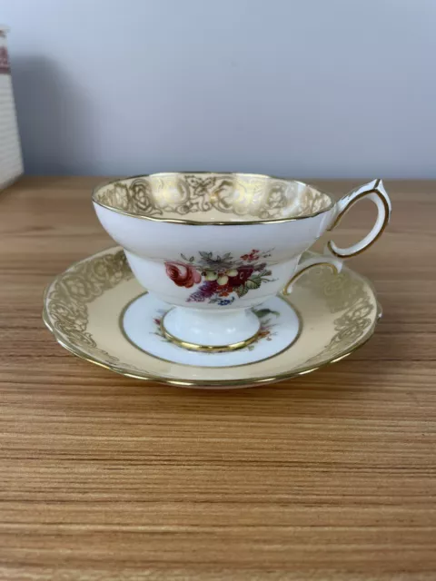 Hammersley Tea cup & Saucer Gold Floral Footed Cup Vintage England Bone China