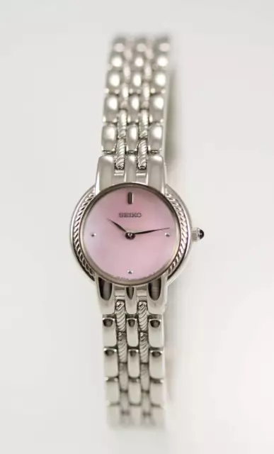 Seiko SUJB29 Watch Womens Silver Stainless Steel Water Res Batt Pink MOP Quartz