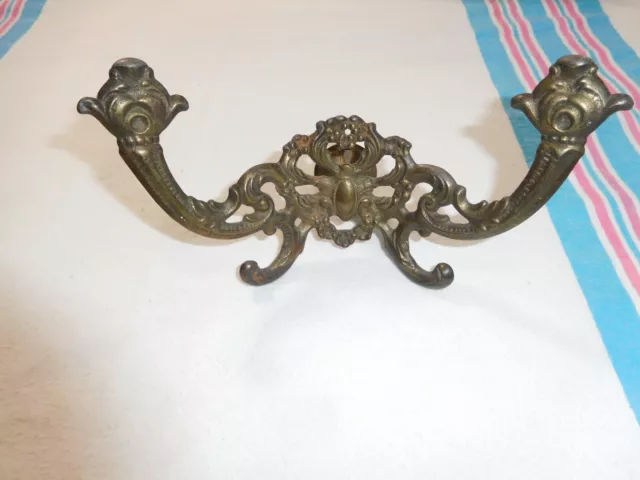 Antique ~ Salvage ~ Brass Plated Cast Iron Ornate Double Hat/Coat Hook     #2523