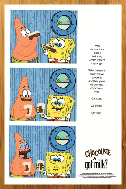 2001 Spongebob Squarepants Got Chocolate Milk? Print Ad/Poster Pop Art Squidward