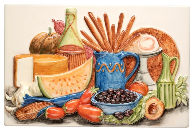 Art Nouveau Vintage Kitchen Ceramic Tile Rare Reproduction Majolica 8x12 inches