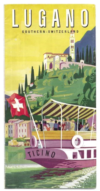 Vintage Lugano Ticino Switzerland Brochure Map Photo Images 1940s