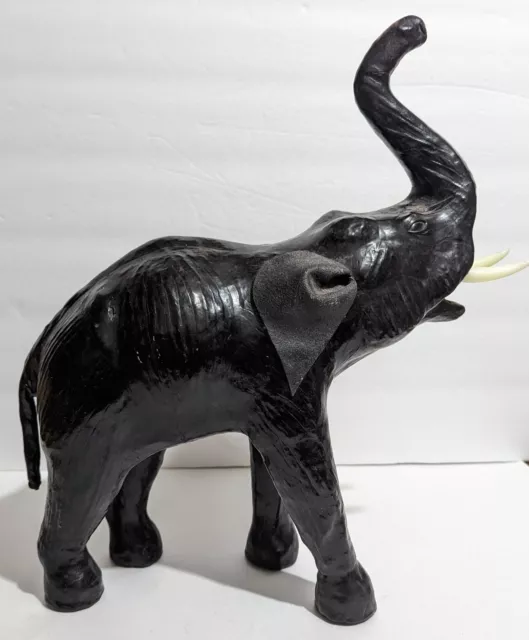 13.5" Tall Leather Wrapped Elephant Sculpture Statue Figurine Trunk Up Good Luck