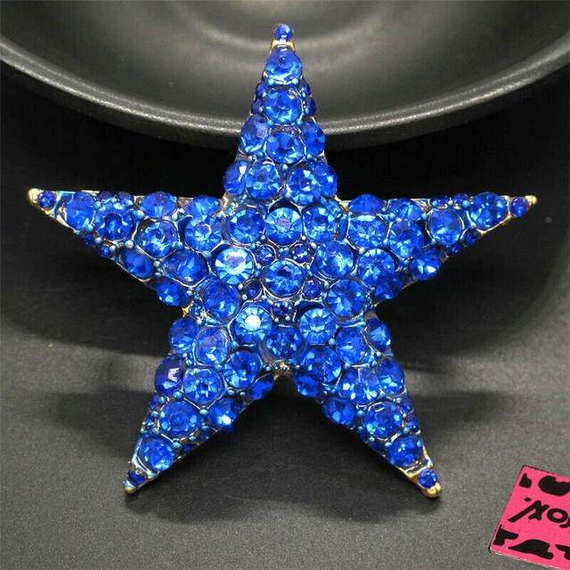 New Betsey Johnson Blue Rhinestone Cute Starfish Ocean Crystal Charm Brooch Pin