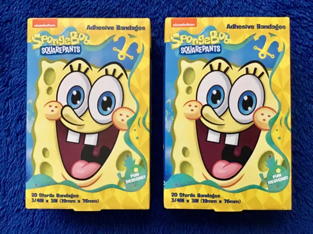 2 Boxes SpongeBob Squarepants Adhesive Bandages Bandaids FirstAid Kids Lot NEW