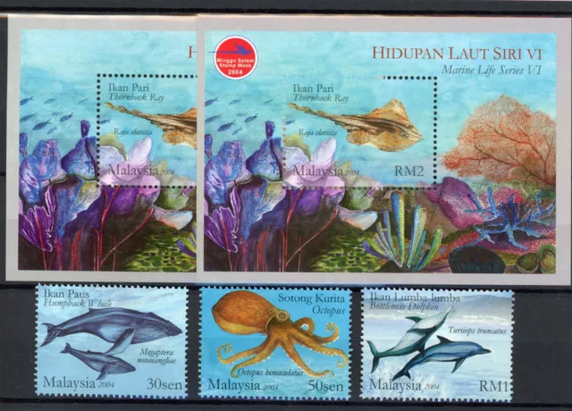 [43.217] Malaysia 2004 Fishes Marine Life good set and 2 Sheets MNH VF
