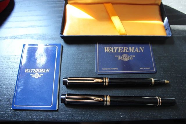Stylo Plume Et Porte-Mine Waterman Ideal - Plume Or 18K - Laque Noir - Occasion Boîte