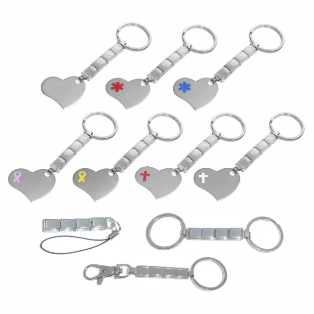 Set of Italian Charm Keychains - 9mm Links You Choose Style - Heart, Hook, Loops