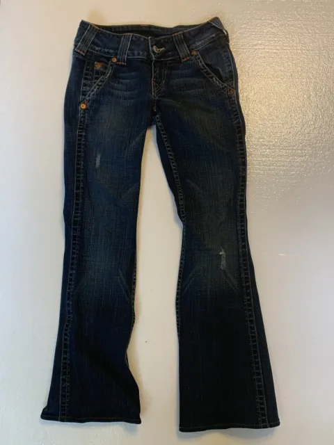 True Religion Emma Flare  Distressed Blue Denim Jeans Women's Size 28x28