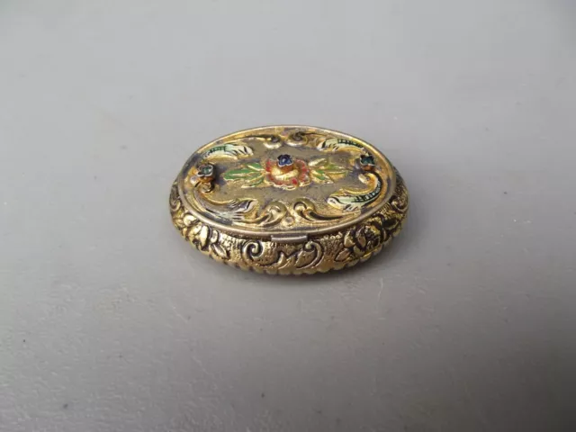 Ancienne boite à pilules argent massif poinçon 800 WM émaillé et Pierres vermeil