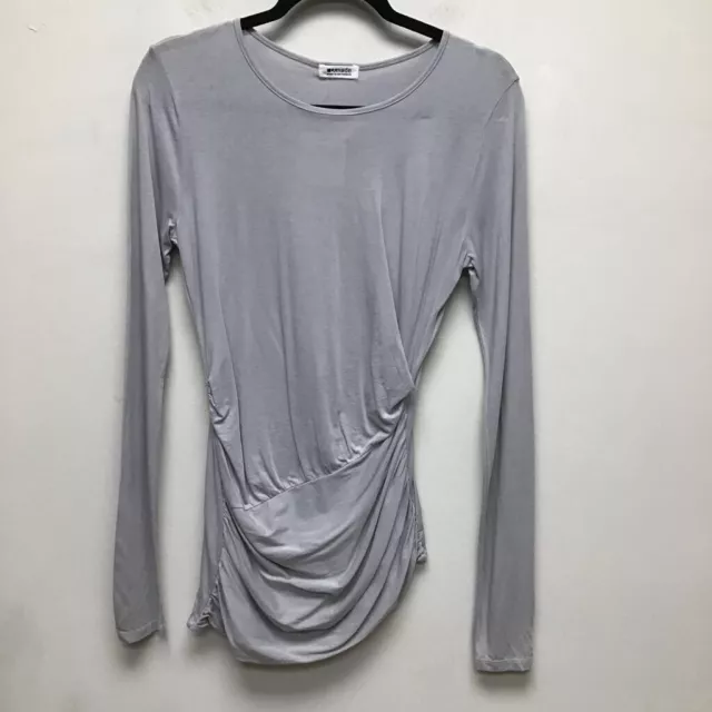 Lamade Womens Tommie Tee T-Shirt Gray Long Sleeve Ruched Jewel Neck USA S New