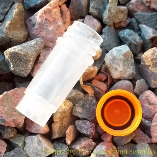 50 Geocaching Nano Containers (0.5ml, Orange Cap, Plastic Bison Tubes)