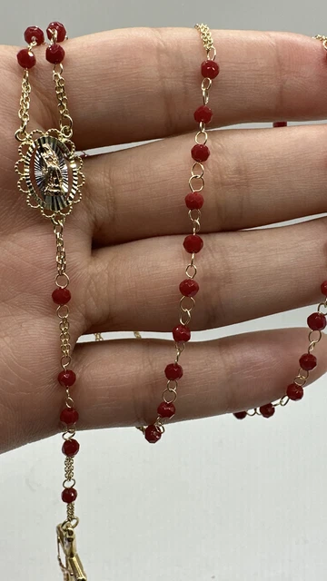 14K Solid Yellow/red Gold Rosary Necklace Virgin Mary Rosario Collar Oro 14” 14K Solid Yellow/red Gold Rosary Necklace Virgin Mary Rosario Collar Oro 14”