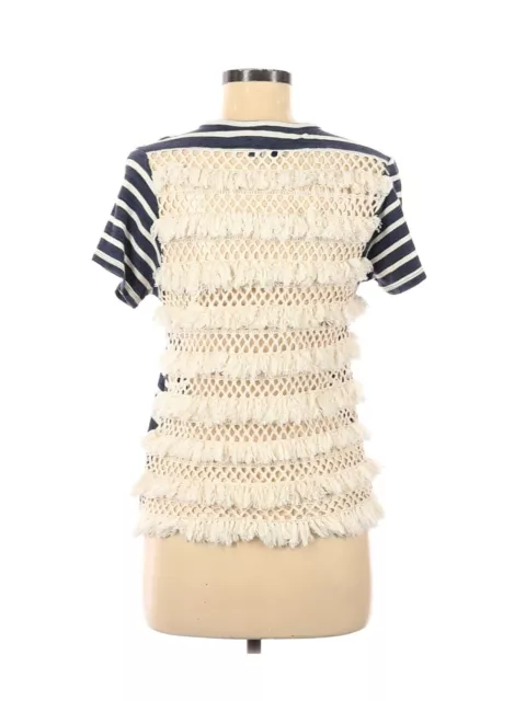 Sea New York Womens Blouse Top Size M Lace Crochet Fringe Open Back Striped Blue 2