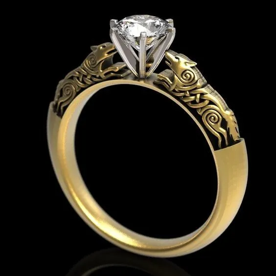 Valentine's Day Special WOLF Ring 14K Two Tone Gold Plated With Real Moissanite