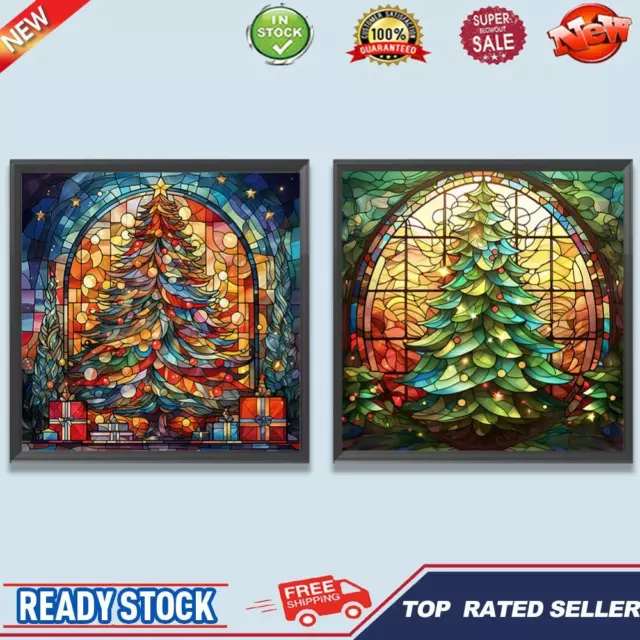 Paint By Numbers Kit On Canvas DIY Oil Art Xmas Tree Stain Glass Picture Decor