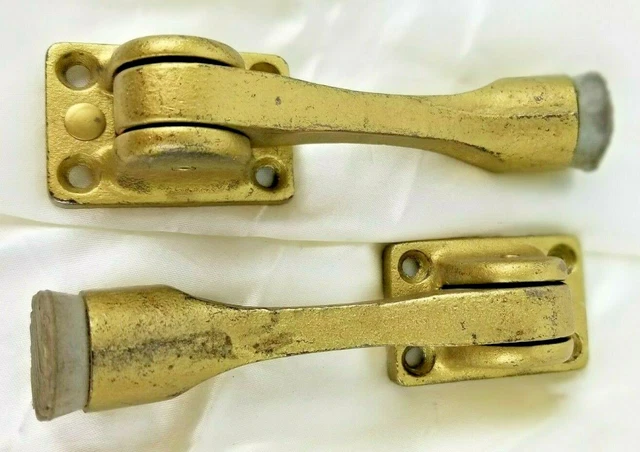 2ea.GLYNN-JOHNSON Vintage Security Door Stays #444 Sprayed Brass Finish